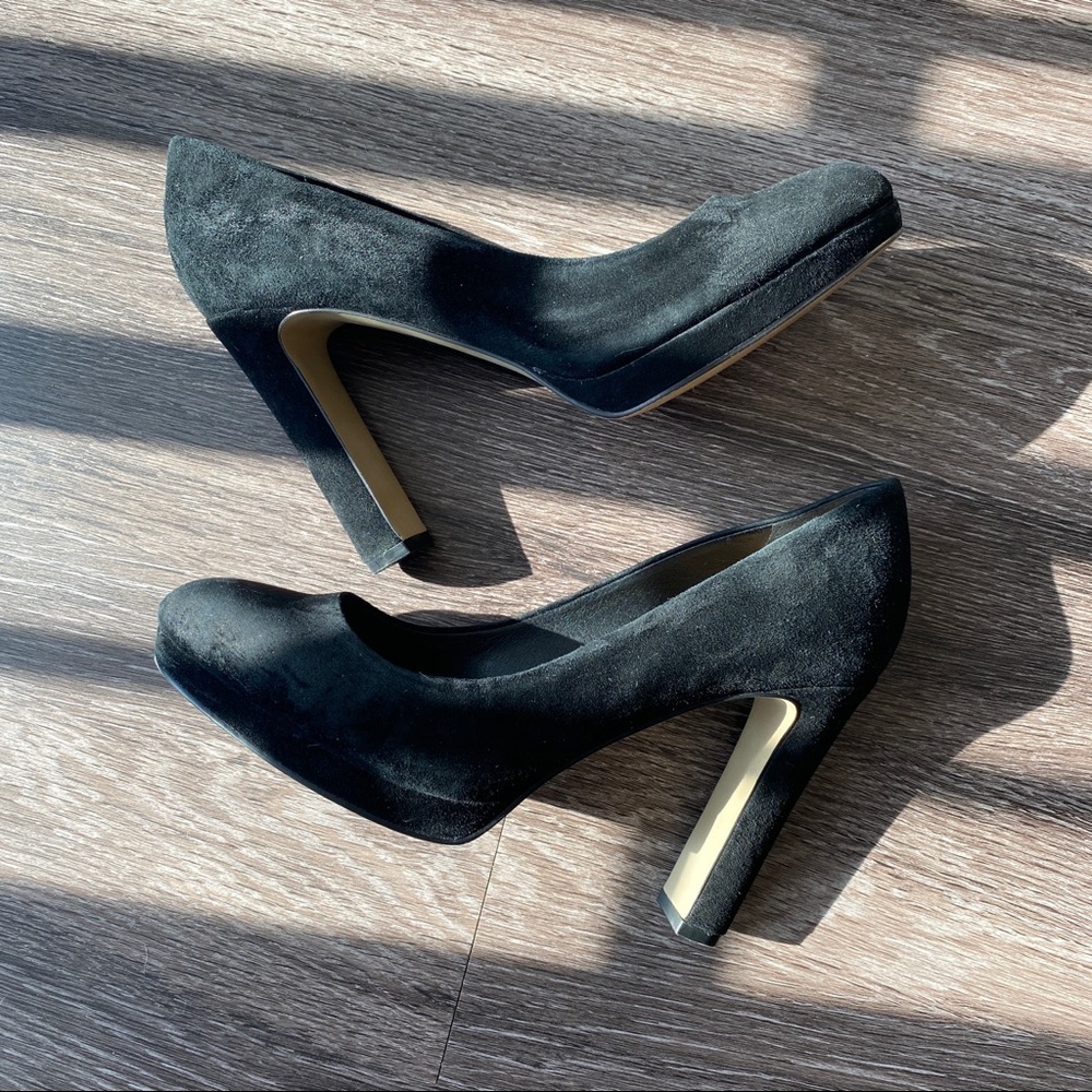 Tahari platform suede heel black